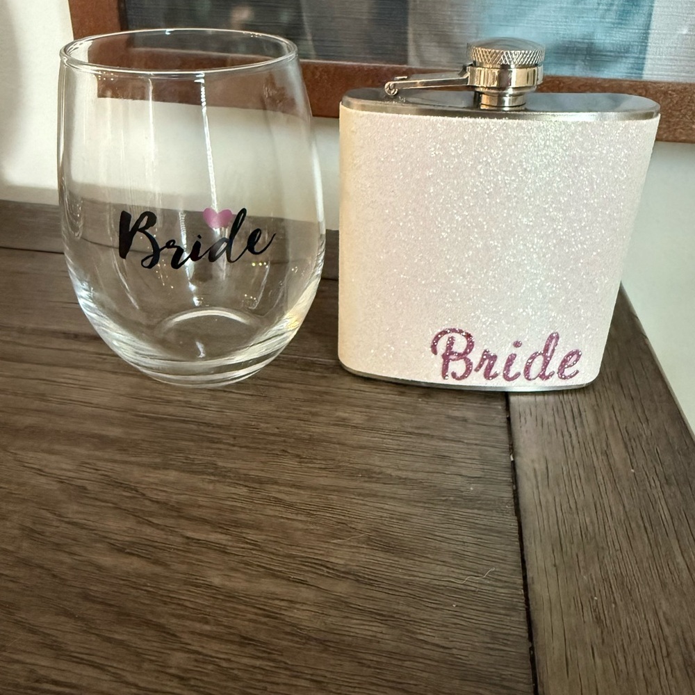 Bride Wine Glass and Flask Set